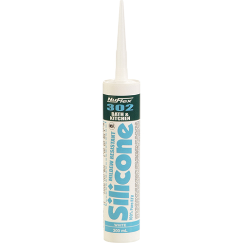 NuFlex&reg; 302 Bath And Kitchen Silicone Sealant, 300 ml, Cartridge, Clear Oxymax Inc