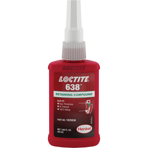 Loctite&reg; 638 Retaining Compound, 50 ml, Bottle, Green Oxymax Inc