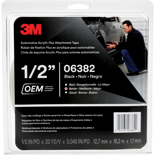 3M Automotive Acrylic Tape, 18 M (60') L x 12.7 mm (1/2") W, 45 mils, Acrylic Oxymax Inc