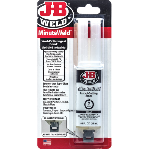 MinuteWeld Adhesive, 25 ml, Syringe, Two-Part, Clear Oxymax Inc