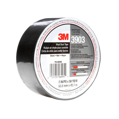 3903 Vinyl Duct Tape, 1245 mm (49") W x 46 m (151') L, 6.5 mils, Black Oxymax Inc
