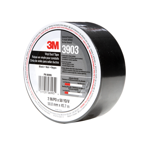3903 Vinyl Duct Tape, 1245 mm (49") W x 46 m (151') L, 6.5 mils, Black Oxymax Inc