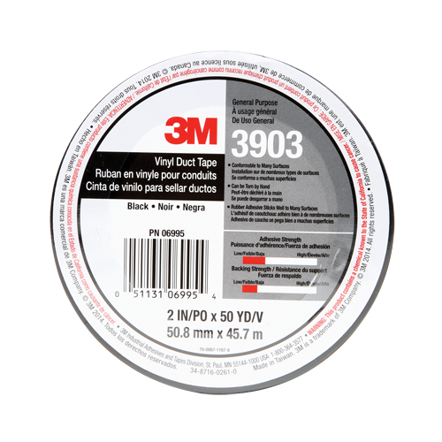 3903 Vinyl Duct Tape, 1245 mm (49") W x 46 m (151') L, 6.5 mils, Black Oxymax Inc