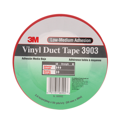 3903 Vinyl Duct Tape, 48 mm (2") W x 46 m (151') L, 6.5 mils, Red Oxymax Inc