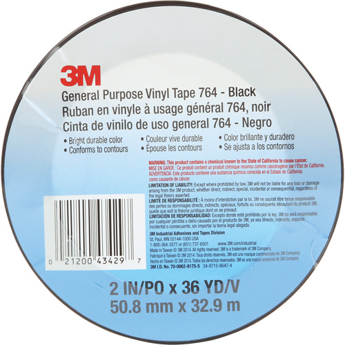 764 General-Purpose Vinyl Tape, 50.8 mm (2") W x 32.9 m (108') L, 5 mils, Black Oxymax Inc
