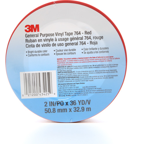764 General-Purpose Vinyl Tape, 50.8 mm (2") W x 32.9 m (108') L, 5 mils, Red Oxymax Inc