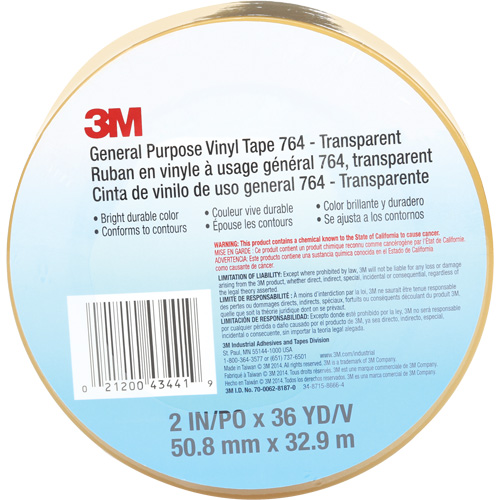 Ruban en vinyle pour travaux g&eacute;n&eacute;raux 764, 50,8 mm (2") la x 32,9 m (108') lo, 5 mils, Transparent Oxymax Inc