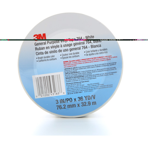 Ruban en vinyle pour travaux g&eacute;n&eacute;raux 764, 76 mm (3") la x 32,9 m (108') lo, 5 mils, Blanc Oxymax Inc