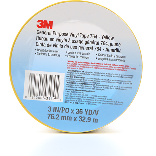 Ruban en vinyle pour travaux g&eacute;n&eacute;raux 764, 76 mm (3") la x 32,9 m (108') lo, 5 mils, Jaune Oxymax Inc
