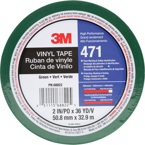 471 Vinyl Tape, 50.8 mm (2") W x 32.9 m (108') L, 5.2 mils, Green Oxymax Inc