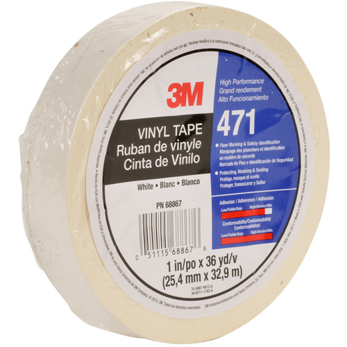 471 Vinyl Tape, 12 mm (1/2") W x 32.9 m (108') L, 5.3 mils, White Oxymax Inc