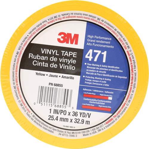 471 Vinyl Tape, 25.4 mm (1") W x 32.9 m (108') L, 5.2 mils, Yellow Oxymax Inc