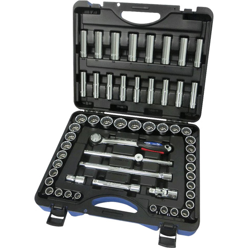 SAE/Metric 12-Point Socket Set, 55 Pcs, 1/2" Drive Size, Deep Oxymax Inc