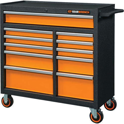 Armoire roulante pour outils s&eacute;rie GSX, 11 tiroirs, 41" la x 18-1/5" p x 41-1/2" h, Noir/Orange Oxymax Inc