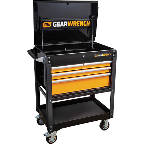 Chariot utilitaire, 4 tiroirs, 33" lo x 21" la x 42" h, Noir/Orange Oxymax Inc