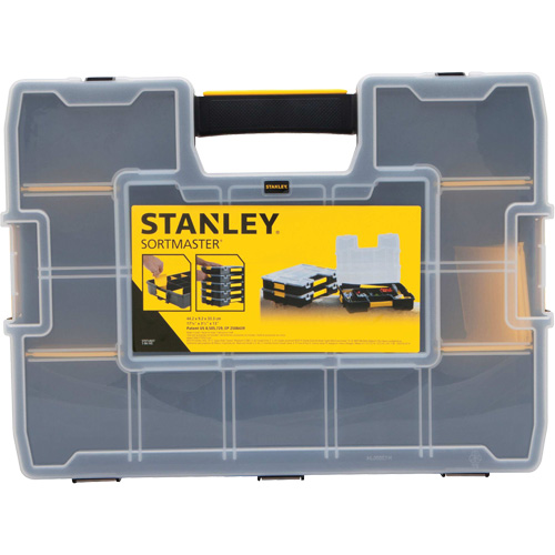 SortMaster&reg; Stackable Small Parts Organizer, 17-3/8" W x 13" D x 3-1/2" H, Black Oxymax Inc