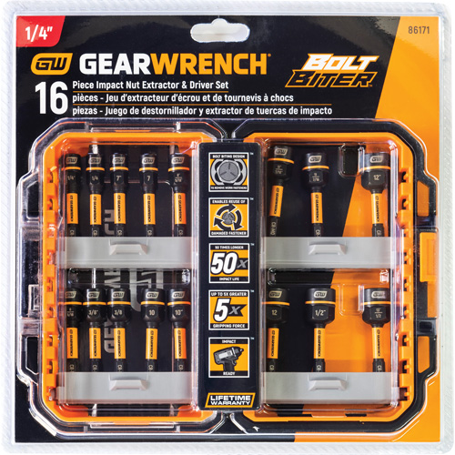 Bolt Biter Nut Extractor & Driver Set, 16 Pcs., Non Magnetic, Metric & Imperial Oxymax Inc
