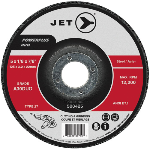 Meule/disque de coupe POWERPLUS DUO, 4-1/2" x 1/8", Arbre de 7/8", Type 27, Grain de A30DUO Oxymax Inc