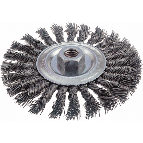 Brosses rotatives &agrave; fils nou&eacute;s - Brosse rotative &agrave; fils nou&eacute;s, fils nou&eacute;s standards, Dia. 6", Fils 0,023", Arbre 5/8"-11, Acier Oxymax Inc