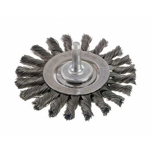 Knot Wire Wheel Brushes - Standard Twist Knot with 1/4" Shank, 4" Dia., 0.014" Fill, Steel Oxymax Inc