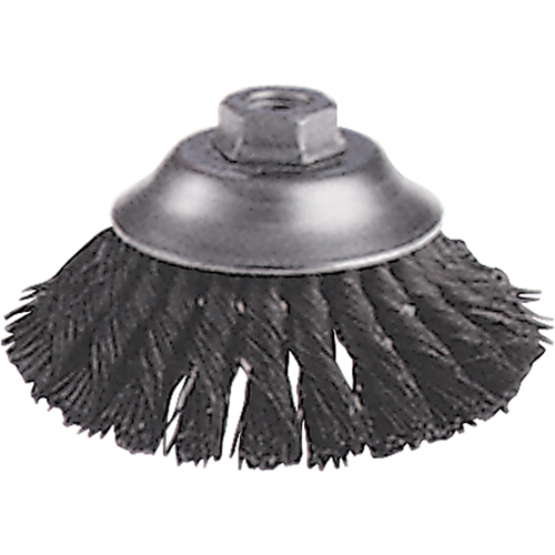 Knot Wire Cup Brushes - Flared Cup Brush, 6" Dia., 0.02" Fill, 5/8"-11 Arbor, Steel Oxymax Inc