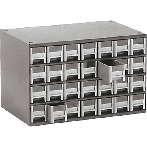 Casiers modulaires pour pi&egrave;ces, Acier, 28 tiroirs, 17" x 10-9/16" x 2-2/16", Gris Oxymax Inc