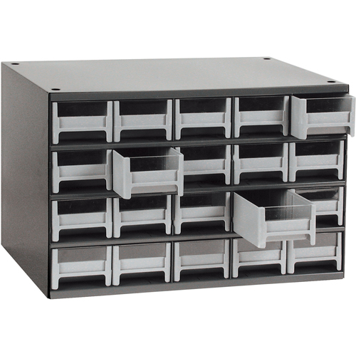 Modular Parts Cabinets, Steel, 20 Drawers, 17" x 10-9/16" x 2-1/16", Grey Oxymax Inc