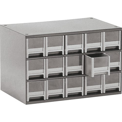 Modular Parts Cabinets, Steel, 15 Drawers, 17" x 10-9/16" x 3-1/16", Grey Oxymax Inc