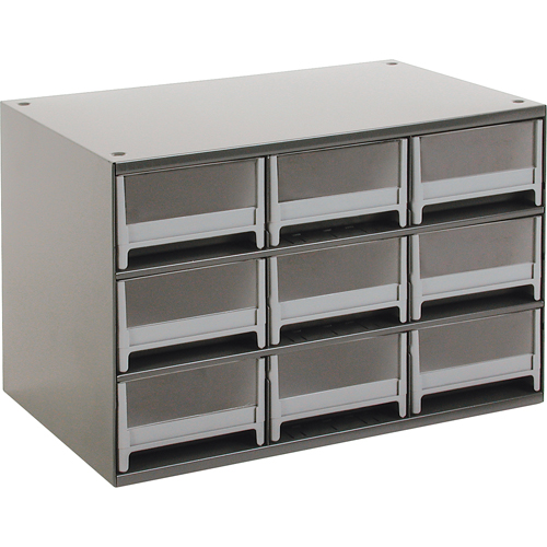 Modular Parts Cabinets, Steel, 9 Drawers, 17" x 10-9/16" x 3-1/16", Grey Oxymax Inc