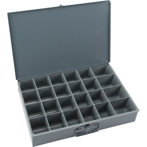 Compartment Scoop Boxes, Steel, 24 Slots, 18" W x 12" D x 3" H, Grey Oxymax Inc