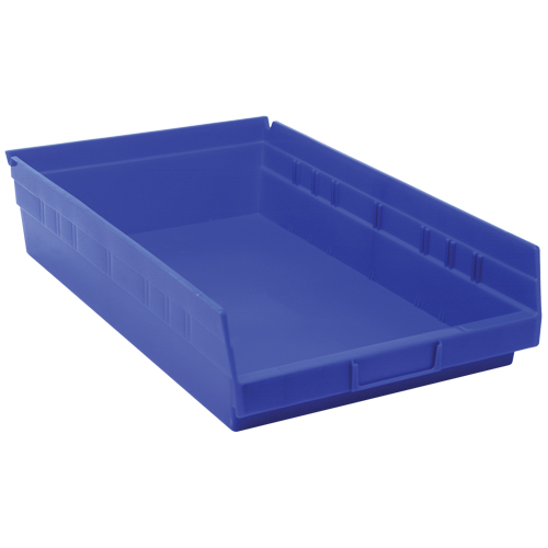 Shelf Bins, 11-1/8" W x 4" H x 17-7/8" D, Blue, 40 lbs. Capacity Oxymax Inc