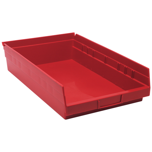 Shelf Bins, 11-1/8" W x 4" H x 17-7/8" D, Red, 40 lbs. Capacity Oxymax Inc