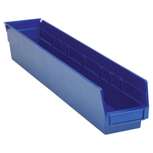 Shelf Bins, 4-1/8" W x 4" H x 23-5/8" D, Blue, 50 lbs. Capacity Oxymax Inc