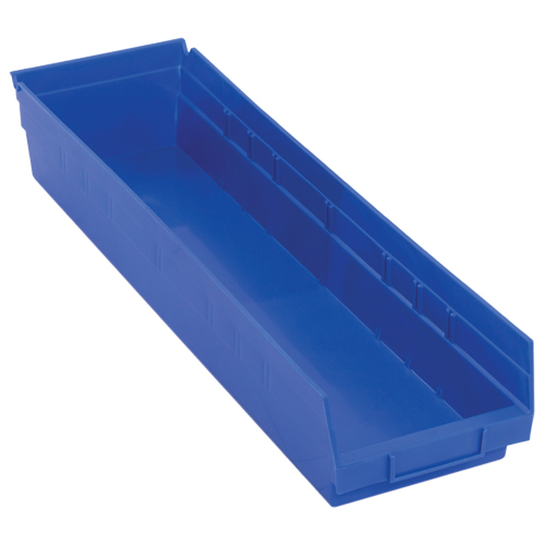 Shelf Bins, 6-5/8" W x 4" H x 23-5/8" D, Blue, 50 lbs. Capacity Oxymax Inc