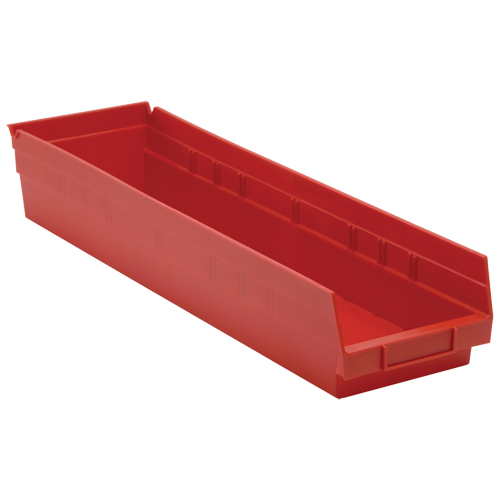 Shelf Bins, 6-5/8" W x 4" H x 23-5/8" D, Red, 50 lbs. Capacity Oxymax Inc