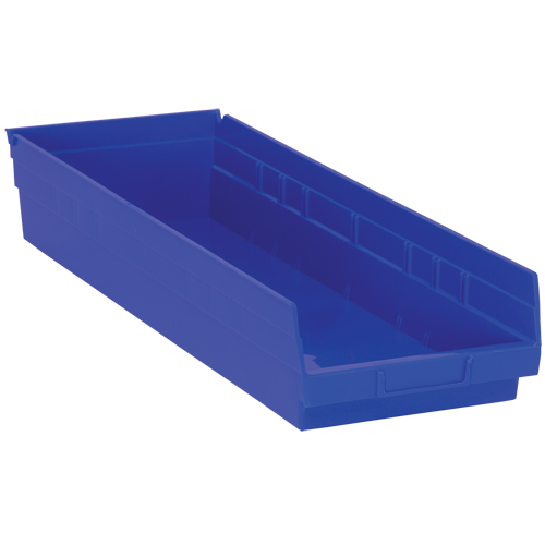 Shelf Bins, 8-3/8" W x 4" H x 23-5/8" D, Blue, 50 lbs. Capacity Oxymax Inc