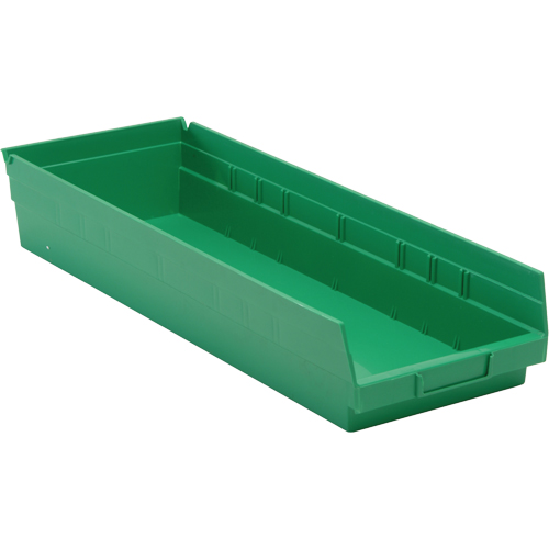 Shelf Bins, 8-3/8" W x 4" H x 23-5/8" D, Green, 50 lbs. Capacity Oxymax Inc
