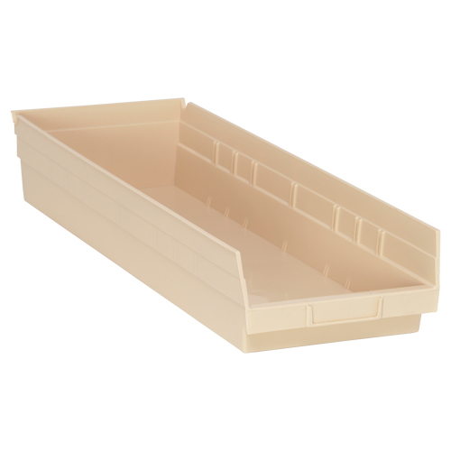 Economy Shelf Bin, 8-3/8" W x 4" H x 23-5/8" D, Ivory, 60 lbs. Capacity Oxymax Inc