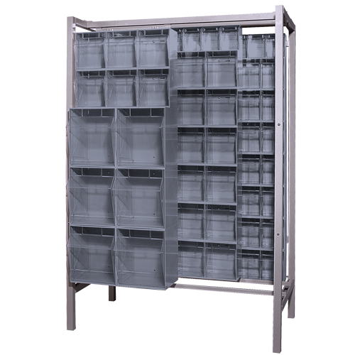 Syst&egrave;me de stockage &agrave; glissi&egrave;re &agrave; bacs basculants autonome, 51-1/4" la x 26" p x 77" h, 101 tiroirs Oxymax Inc