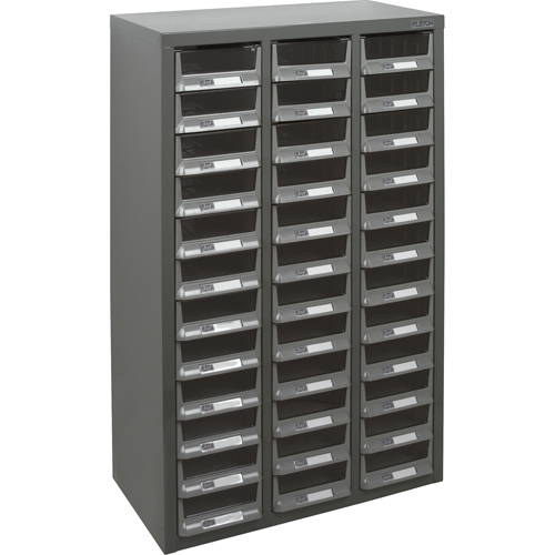 KPC-100 Parts Cabinet, Galvanized Steel, 36 Drawers, 23" x 11-2/5" x 36-9/10", Grey Oxymax Inc