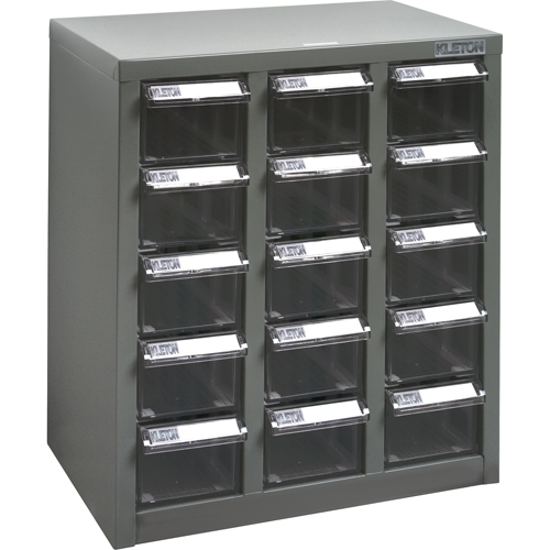 KPC-500 Parts Cabinet, Steel, 15 Drawers, 14" x 8-2/3" x 16-1/3", Grey Oxymax Inc