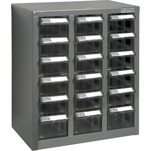 KPC-600 Parts Cabinet, Galvanized Steel, 18 Drawers, 13-9/10" x 8-7/10" x 16-3/10", Grey Oxymax Inc