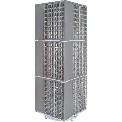 Armoire industrielle robuste avec carrousel &agrave; tiroirs, Acier, 384 tiroirs, 27" la x 27" p x 80" h, Gris Oxymax Inc