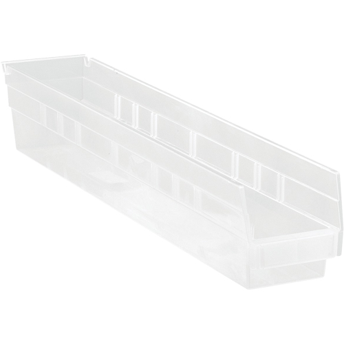 Shelf Bins, 4-1/8" W x 4" H x 23-5/8" D, Clear, 50 lbs. Capacity Oxymax Inc