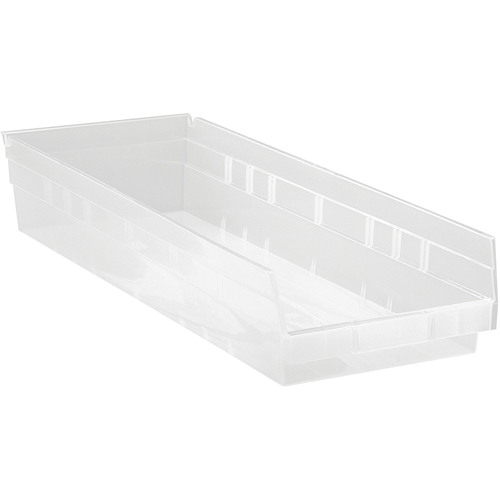 Shelf Bins, 8-3/8" W x 4" H x 23-5/8" D, Clear, 50 lbs. Capacity Oxymax Inc