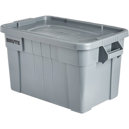 Brute Storage Tote with Lid, 27.88” D x 17.38” W x 15.13” H, 160 lbs. Capacity, Grey Oxymax Inc