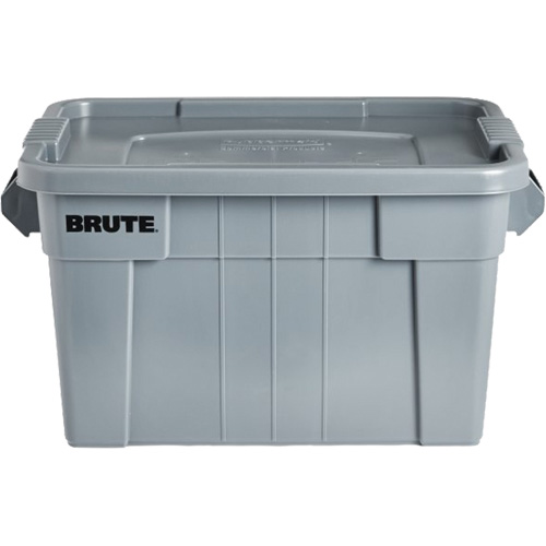 Brute Storage Tote with Lid, 27.88” D x 17.38” W x 15.13” H, 160 lbs. Capacity, Grey Oxymax Inc