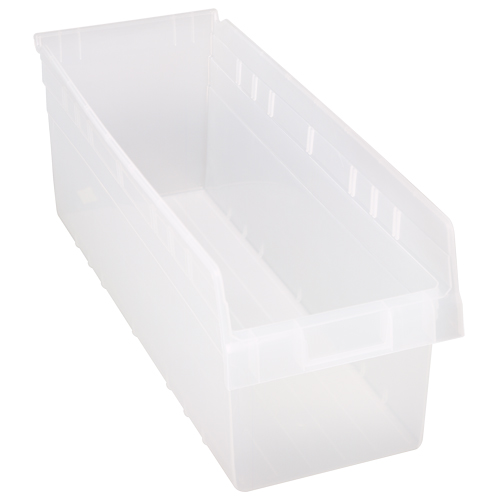 Store-Max Shelf Bins, 8-3/8" W x 8" H x 23-5/8" D, Clear, 68 lbs. Capacity Oxymax Inc