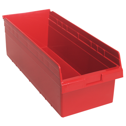 Store-Max Shelf Bins, 11-1/8" W x 8" H x 23-5/8" D, Red, 68 lbs. Capacity Oxymax Inc