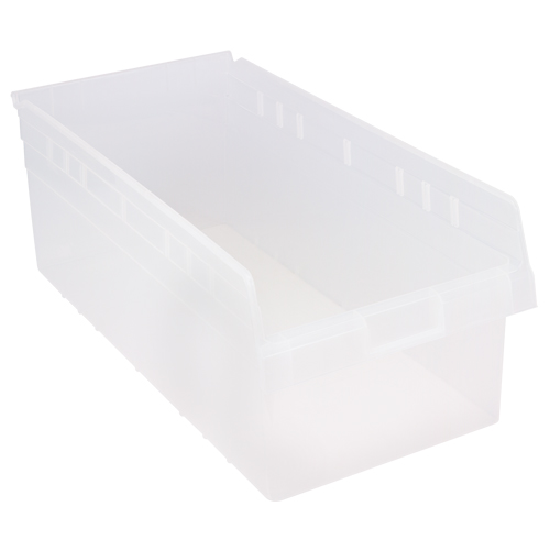Store-Max Shelf Bins, 11-1/8" W x 8" H x 23-5/8" D, Clear, 68 lbs. Capacity Oxymax Inc